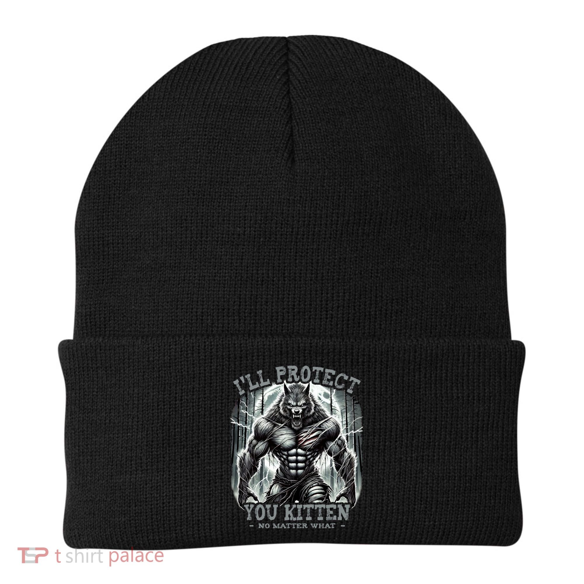 Funny Graphic ILl Protect You Kitten Alpha Wolf Beanie