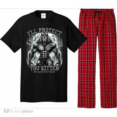 Funny Graphic ILl Protect You Kitten Alpha Wolf Pajama Set