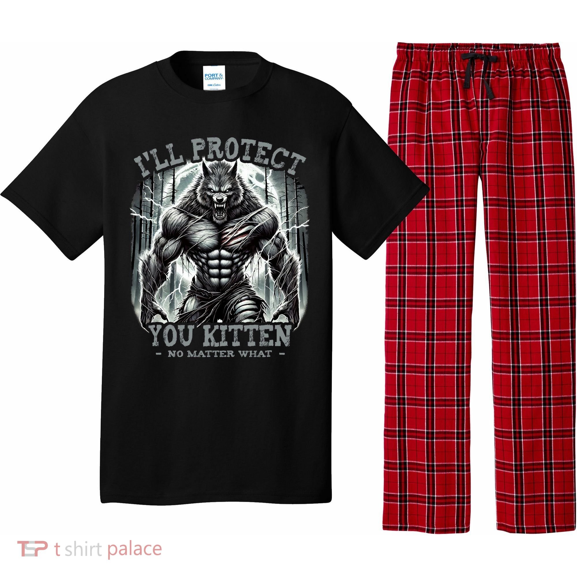 Funny Graphic ILl Protect You Kitten Alpha Wolf Pajama Set