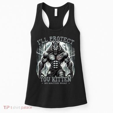 Funny Graphic ILl Protect You Kitten Alpha Wolf Women's Tank Top