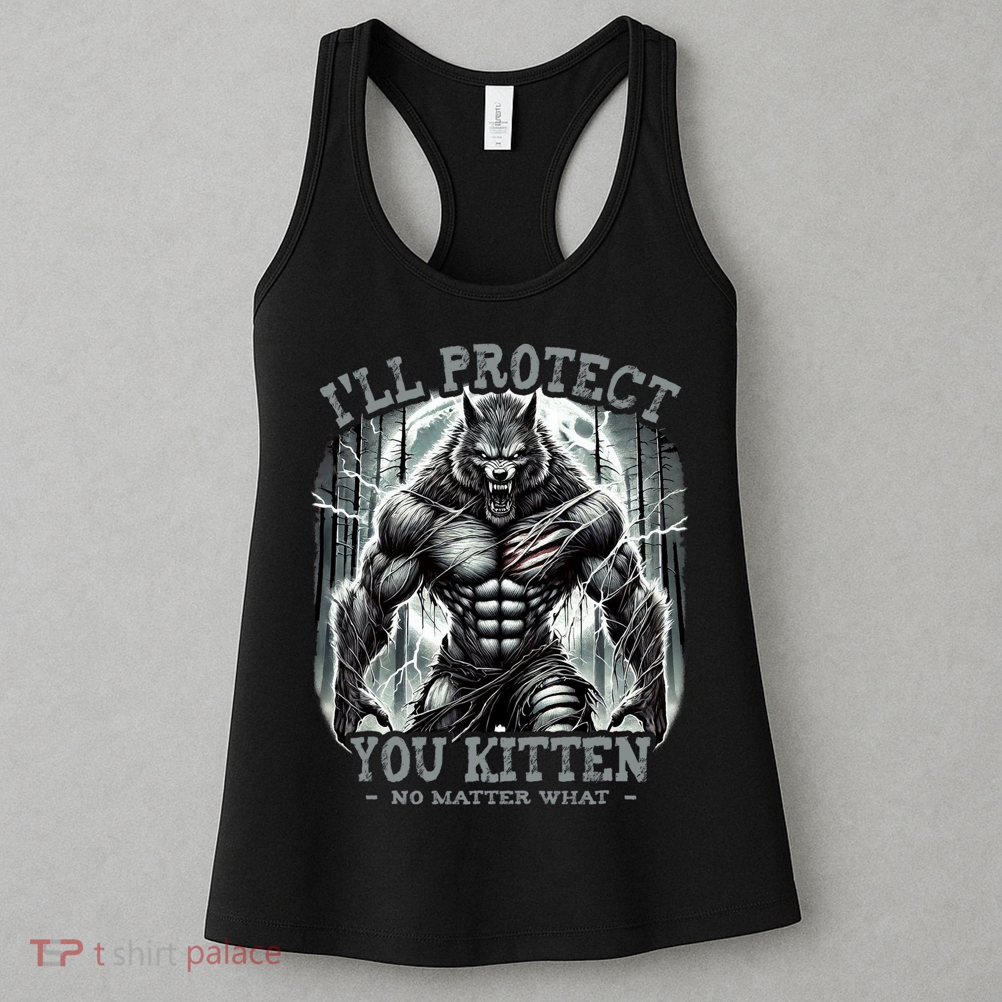 Funny Graphic ILl Protect You Kitten Alpha Wolf Women's Tank Top