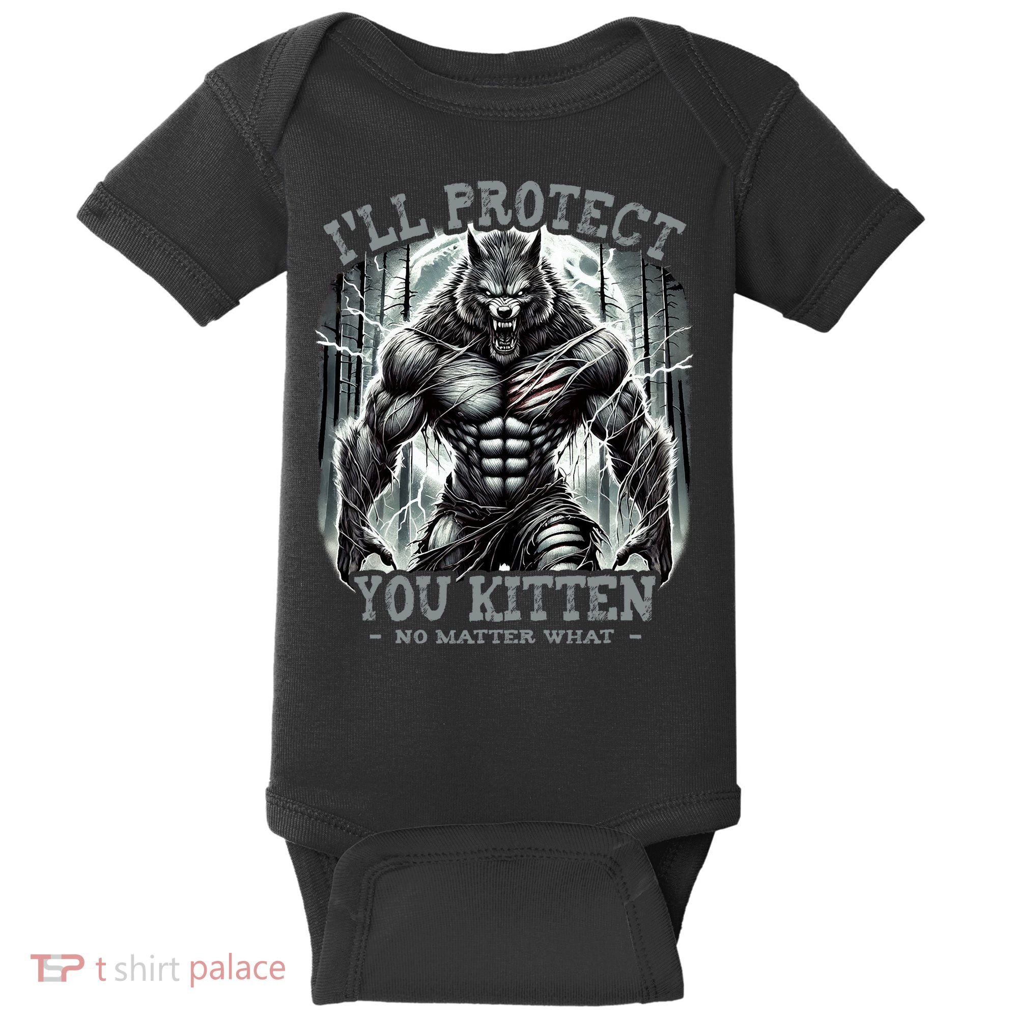 Funny Graphic ILl Protect You Kitten Alpha Wolf Baby Bodysuit