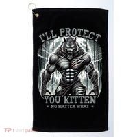 Funny Graphic ILl Protect You Kitten Alpha Wolf Golf Towel thumb 0