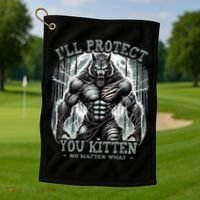 Funny Graphic ILl Protect You Kitten Alpha Wolf Golf Towel thumb 1