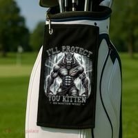 Funny Graphic ILl Protect You Kitten Alpha Wolf Golf Towel thumb 2