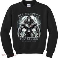 Funny Graphic ILl Protect You Kitten Alpha Wolf Kids Sweatshirt thumb 0