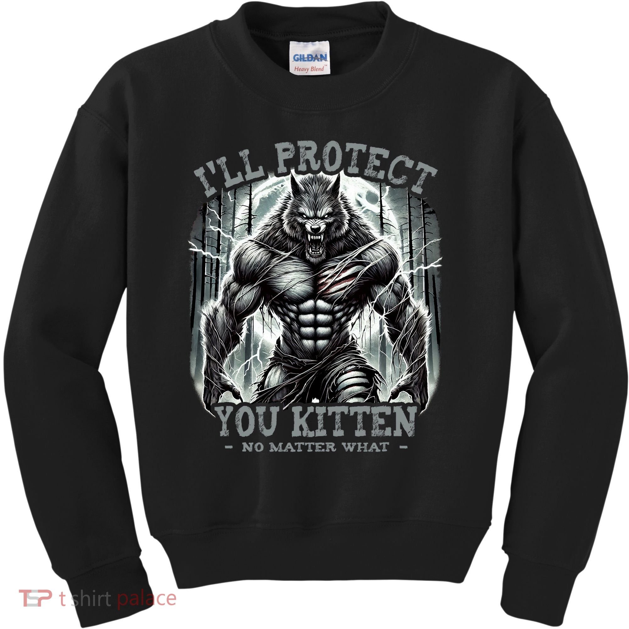Funny Graphic ILl Protect You Kitten Alpha Wolf Kids Sweatshirt