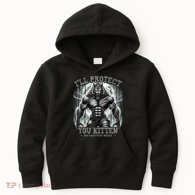 Funny Graphic ILl Protect You Kitten Alpha Wolf Kids Hoodie
