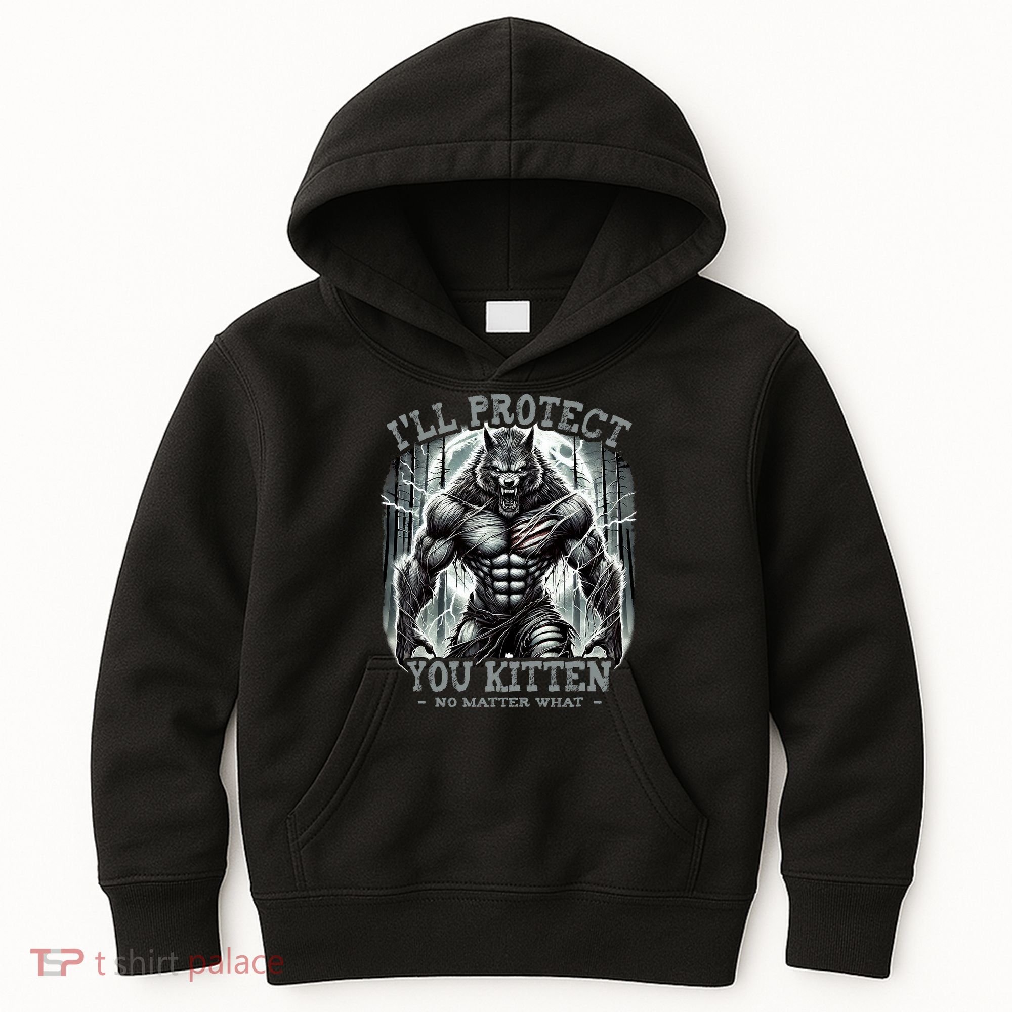 Funny Graphic ILl Protect You Kitten Alpha Wolf Kids Hoodie
