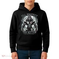 Funny Graphic ILl Protect You Kitten Alpha Wolf Kids Hoodie thumb 4