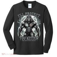 Funny Graphic ILl Protect You Kitten Alpha Wolf Kids Long Sleeve Shirt thumb 0