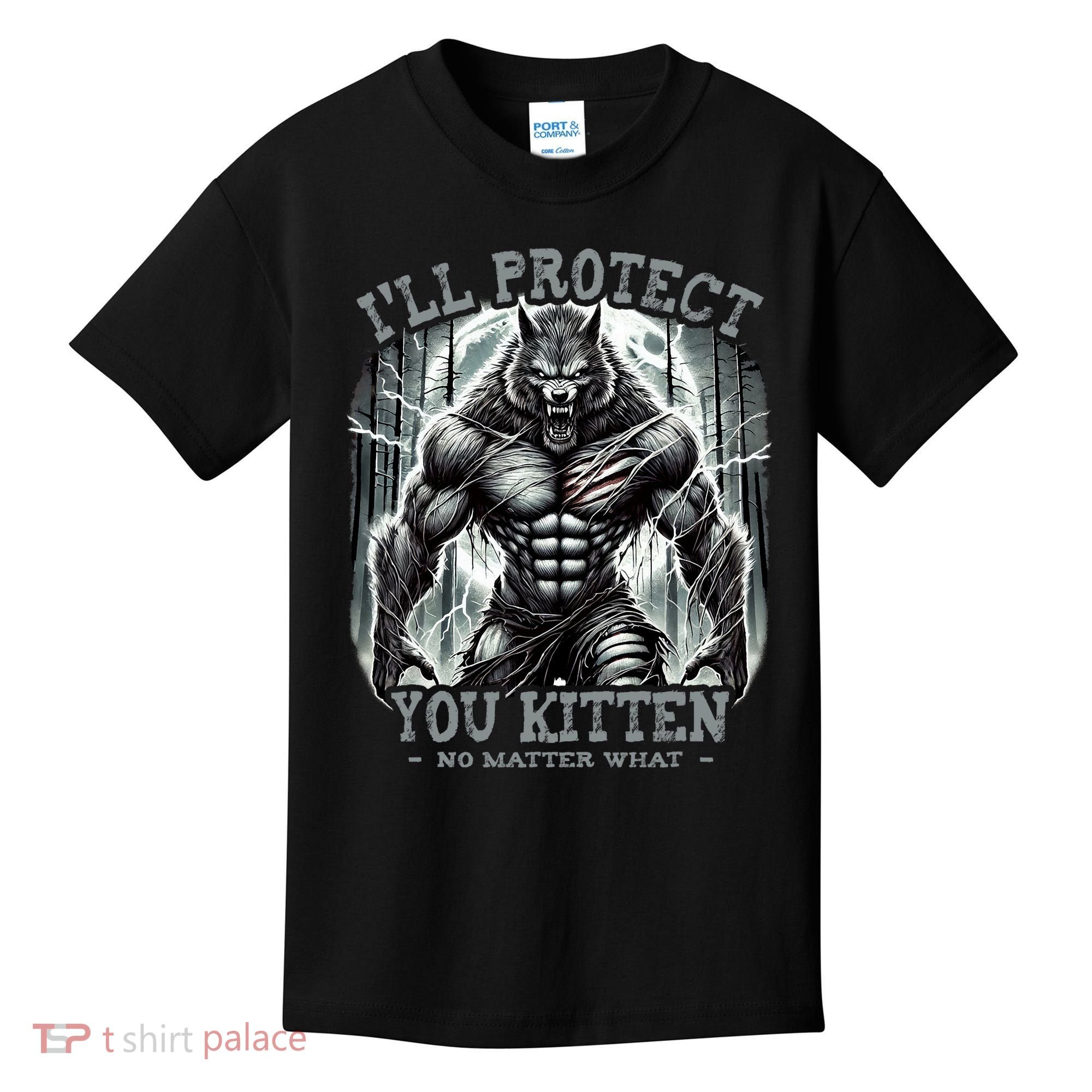 Funny Graphic ILl Protect You Kitten Alpha Wolf Kids T-Shirt