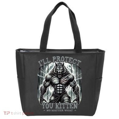 Funny Graphic ILl Protect You Kitten Alpha Wolf Tote Bag