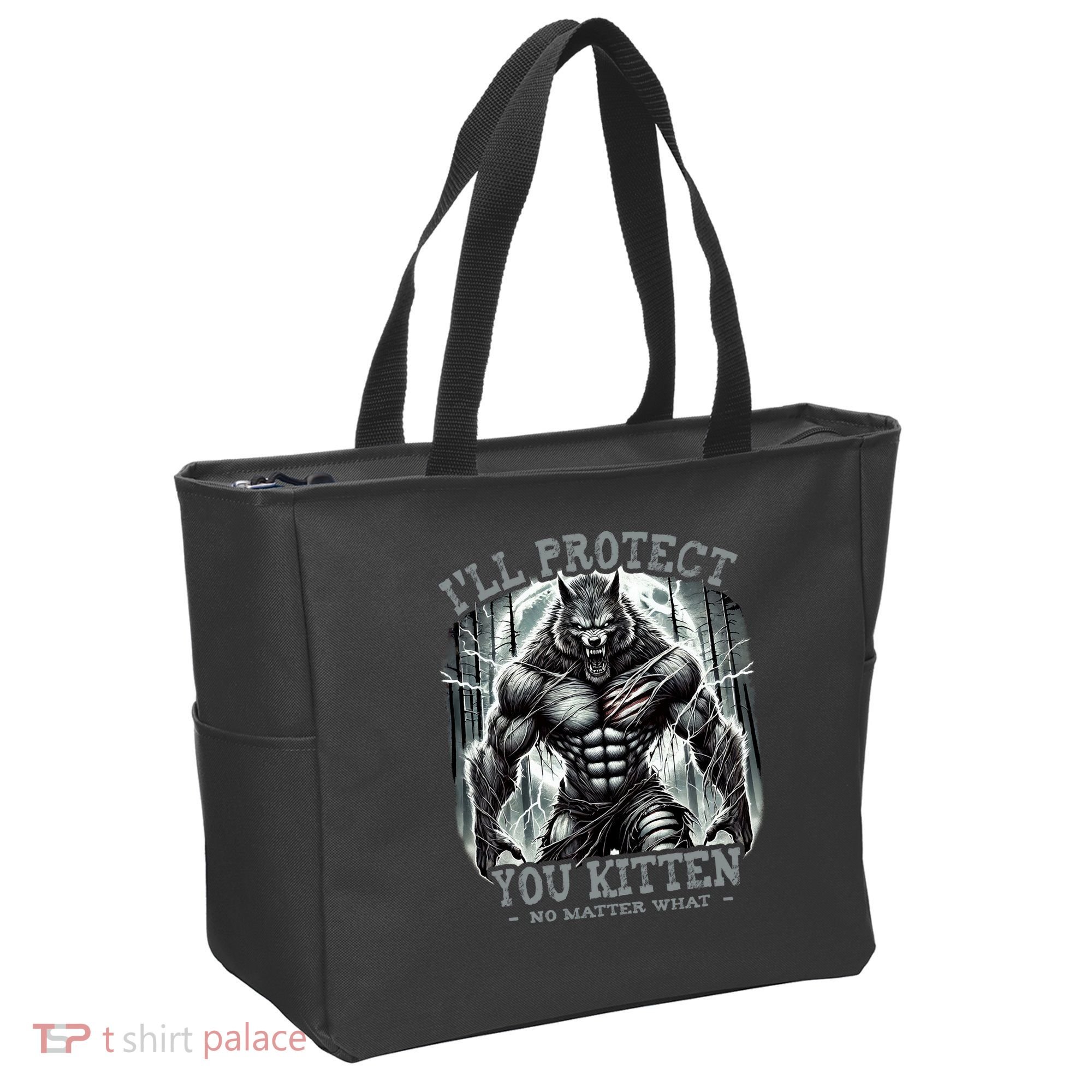 Funny Graphic ILl Protect You Kitten Alpha Wolf Tote Bag