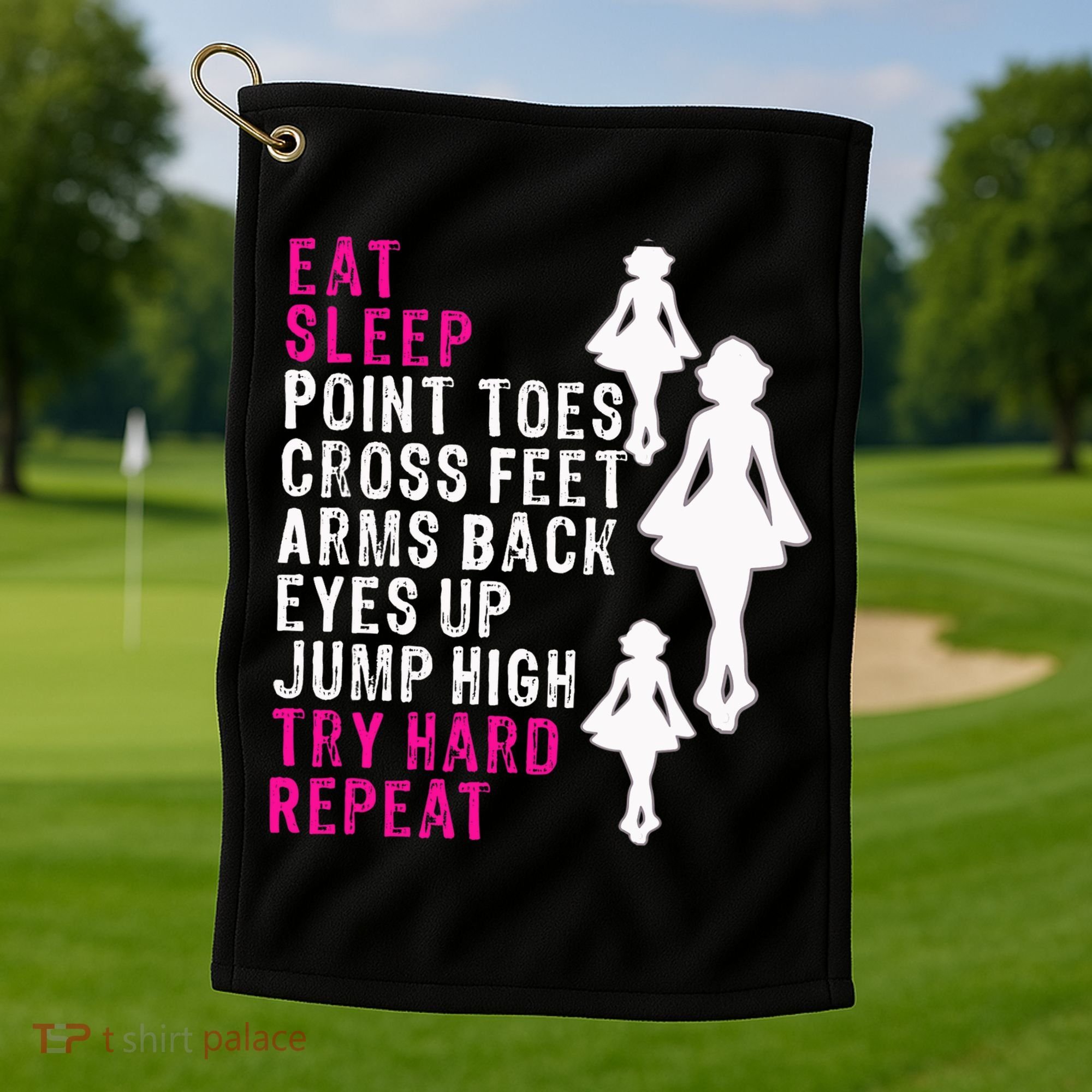 Funny Girl Irish Dance Gift, Eat Sleep Repeat Golf Towel
