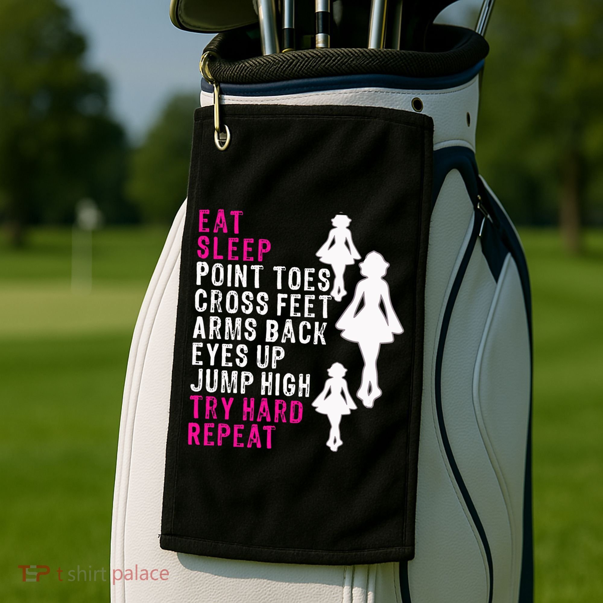 Funny Girl Irish Dance Gift, Eat Sleep Repeat Golf Towel