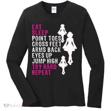 Funny Girl Irish Dance Gift, Eat Sleep Repeat Women's Long Sleeve Shirt
