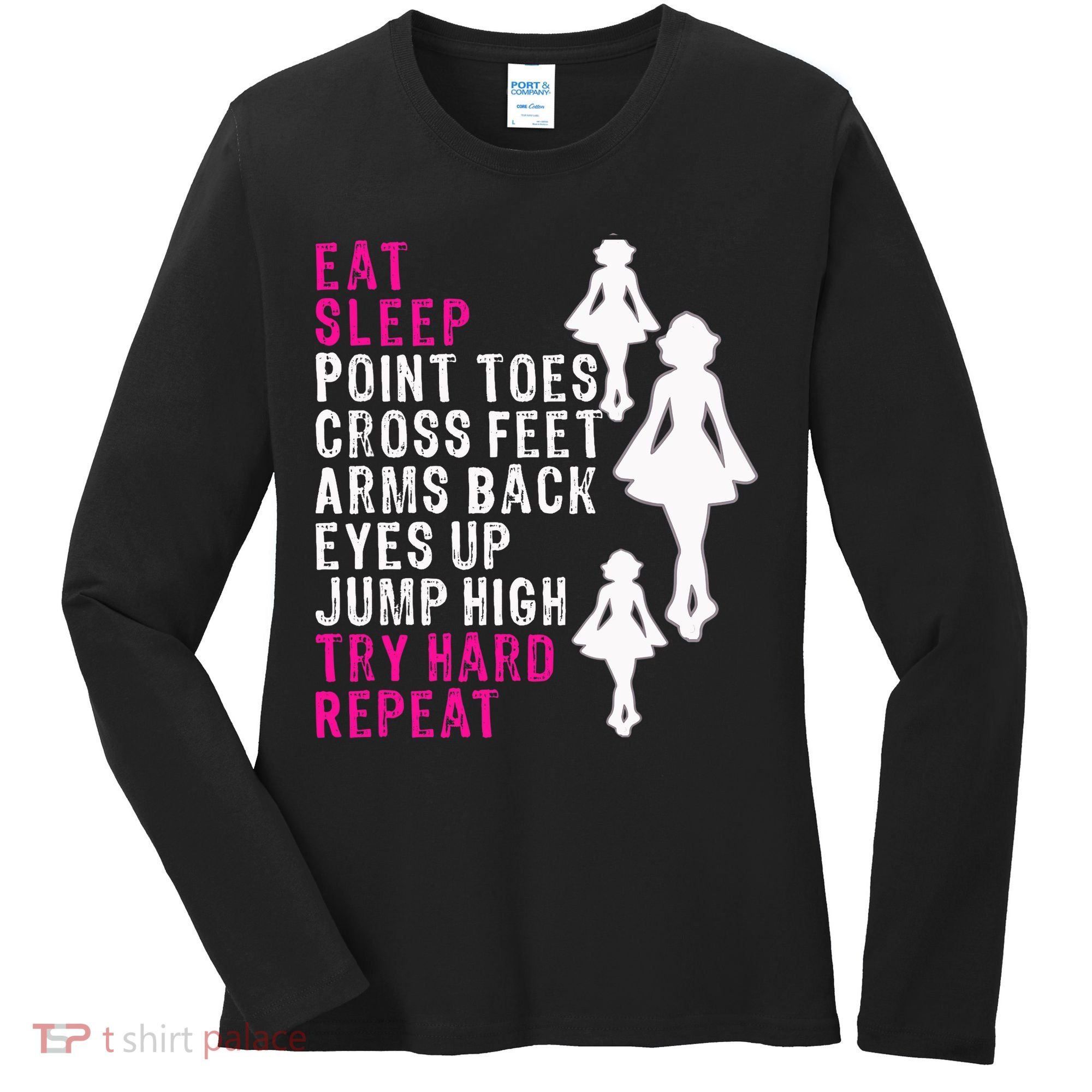 Funny Girl Irish Dance Gift, Eat Sleep Repeat Women's Long Sleeve Shirt