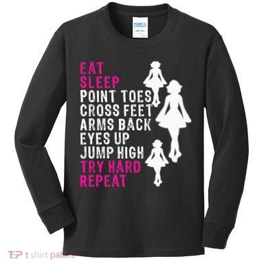 Funny Girl Irish Dance Gift, Eat Sleep Repeat Kids Long Sleeve Shirt