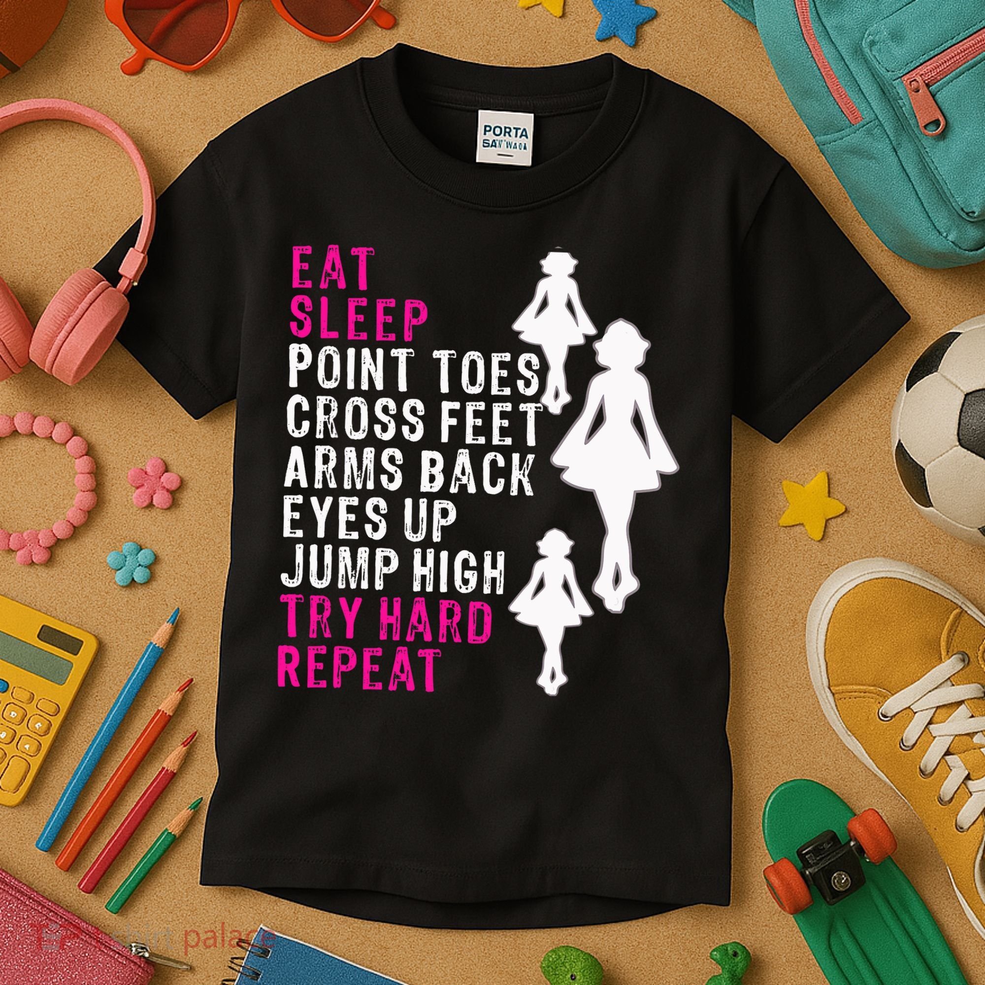 Funny Girl Irish Dance Gift, Eat Sleep Repeat Kids T-Shirt