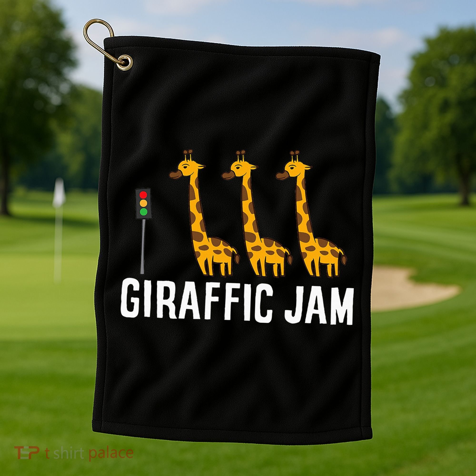 Funny Giraffic Jam Cute Giraffe Giraffe Pun Cute Giraffe Golf Towel