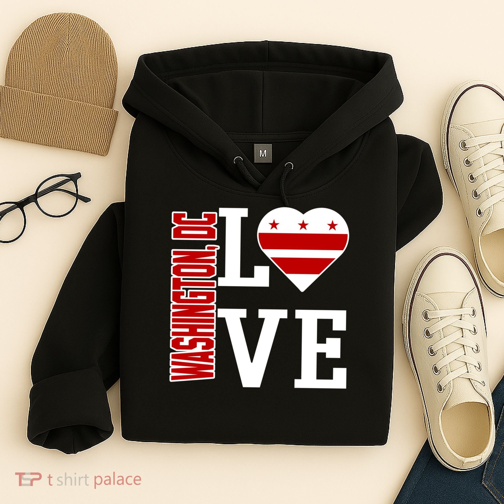 Funny Gift Love Washington D C With Washington D C Flag In A Heart  Hoodie