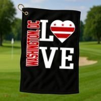 Funny Gift Love Washington D C With Washington D C Flag In A Heart  Golf Towel thumb 1