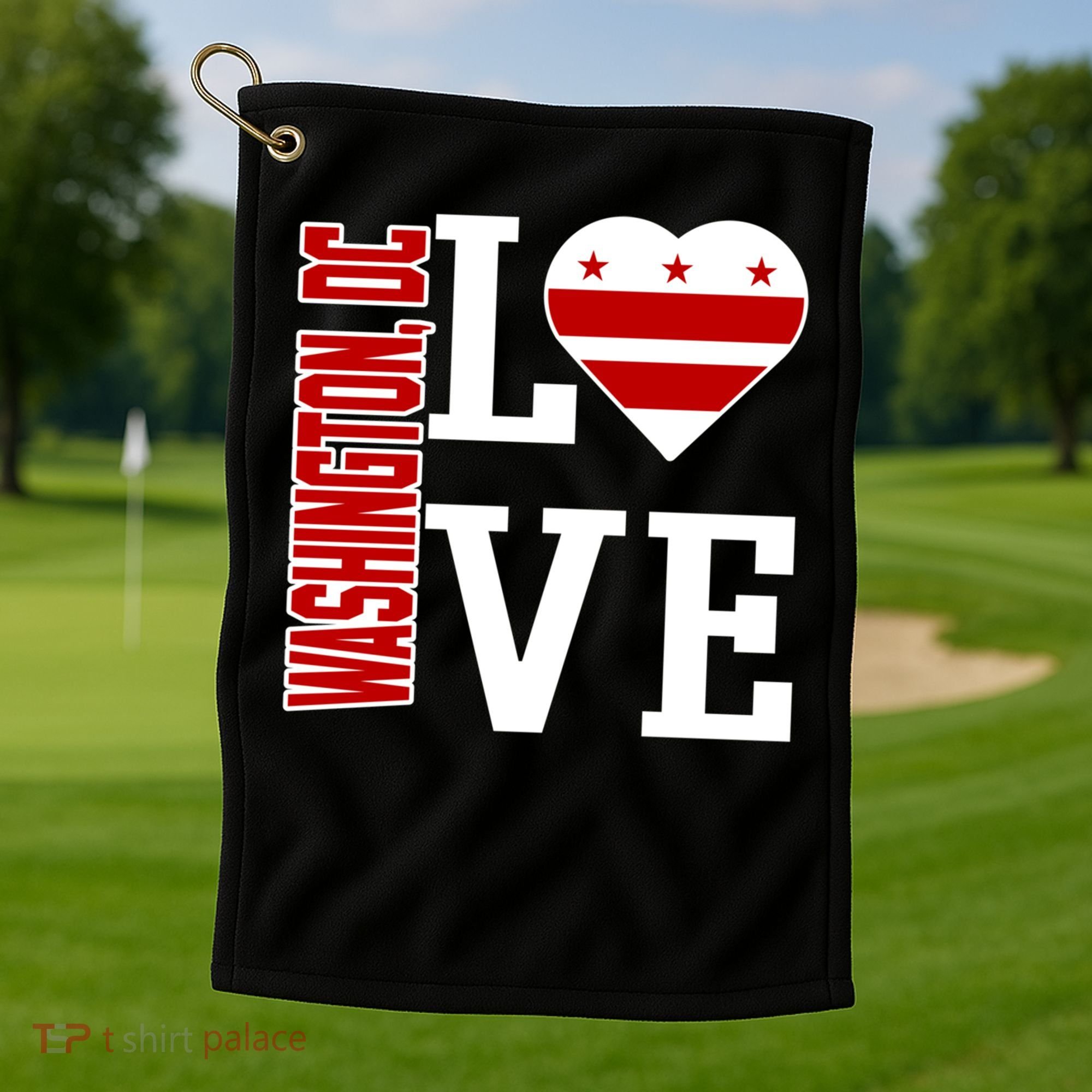 Funny Gift Love Washington D C With Washington D C Flag In A Heart  Golf Towel