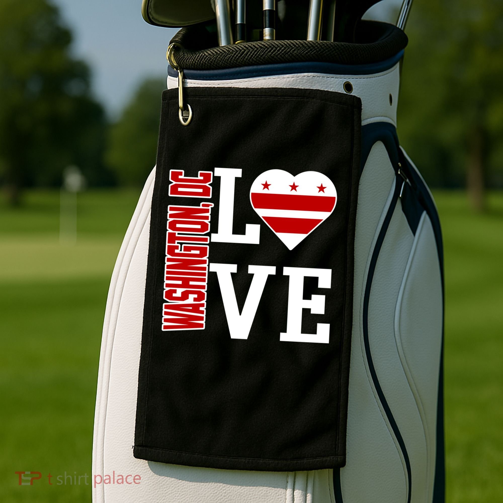 Funny Gift Love Washington D C With Washington D C Flag In A Heart  Golf Towel