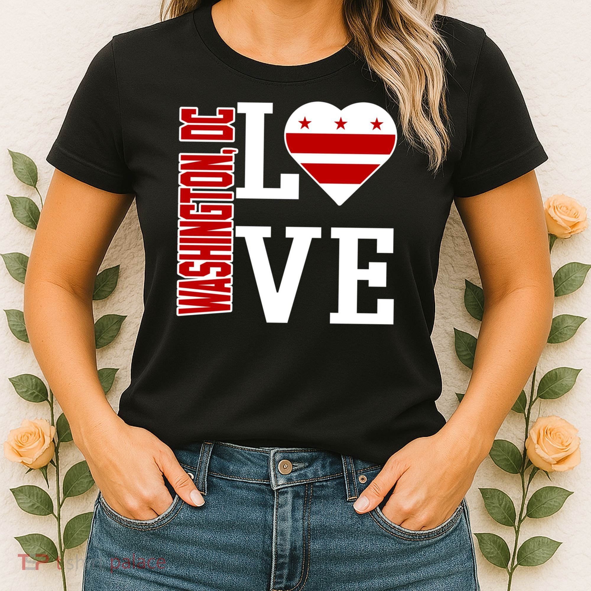 Funny Gift Love Washington D C With Washington D C Flag In A Heart  Women's T-Shirt