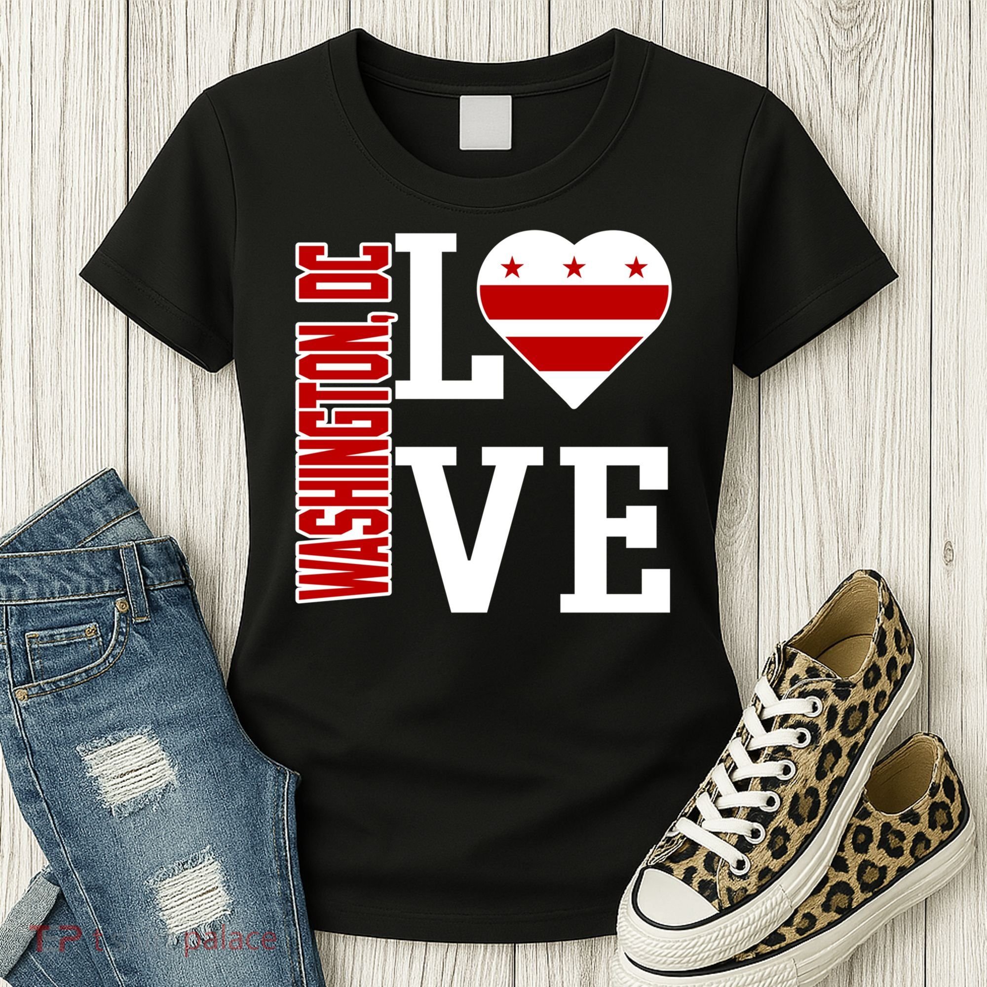 Funny Gift Love Washington D C With Washington D C Flag In A Heart  Women's T-Shirt