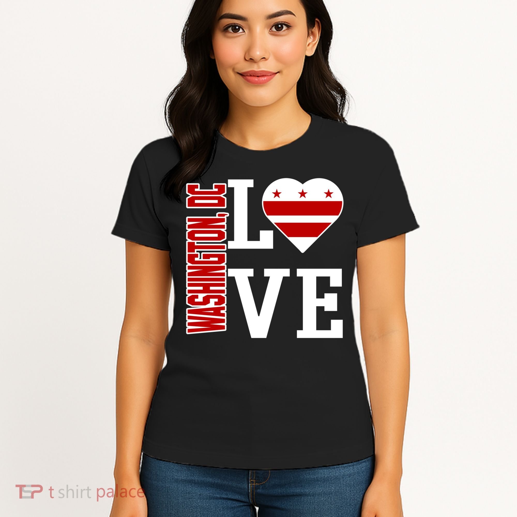 Funny Gift Love Washington D C With Washington D C Flag In A Heart  Women's T-Shirt