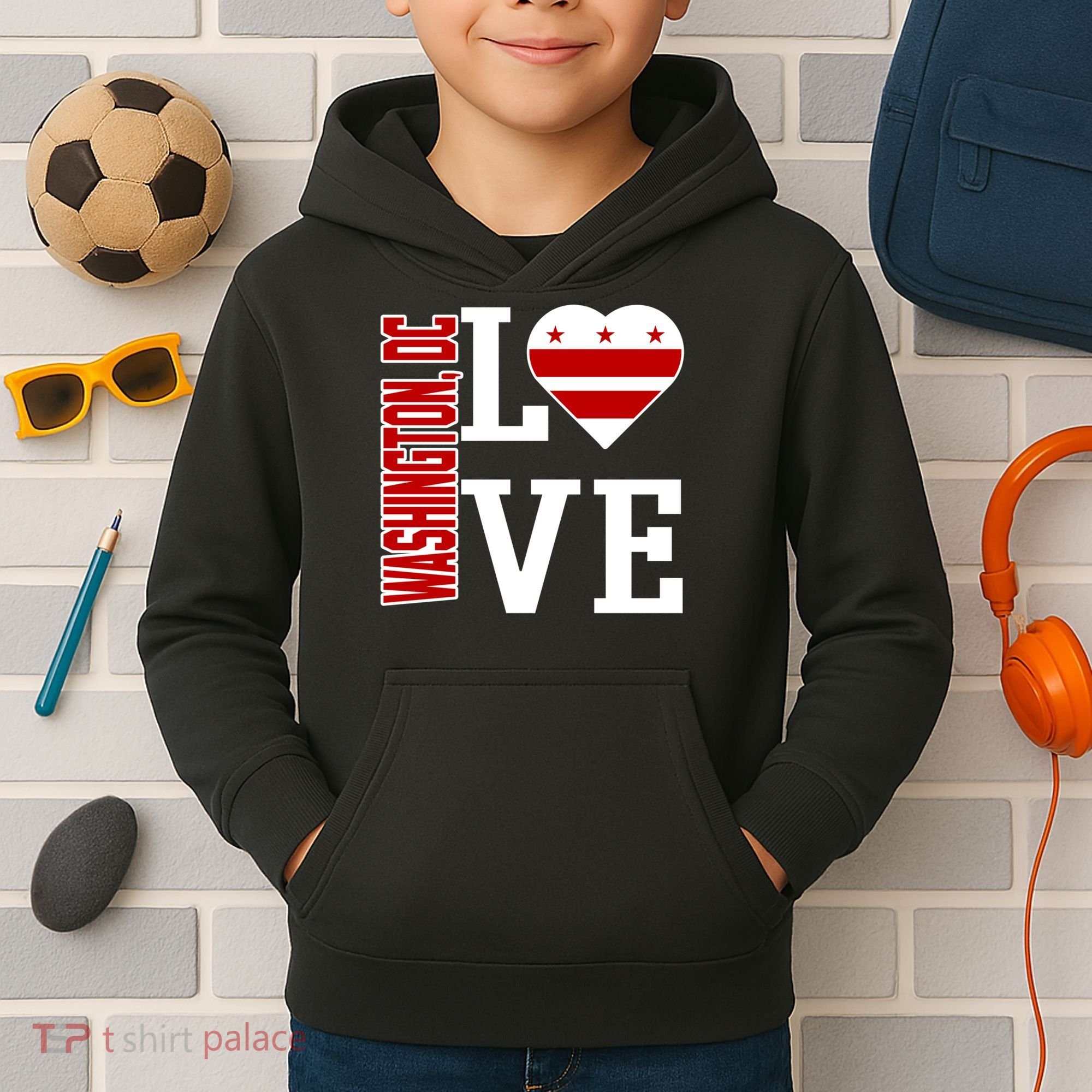 Funny Gift Love Washington D C With Washington D C Flag In A Heart  Kids Hoodie