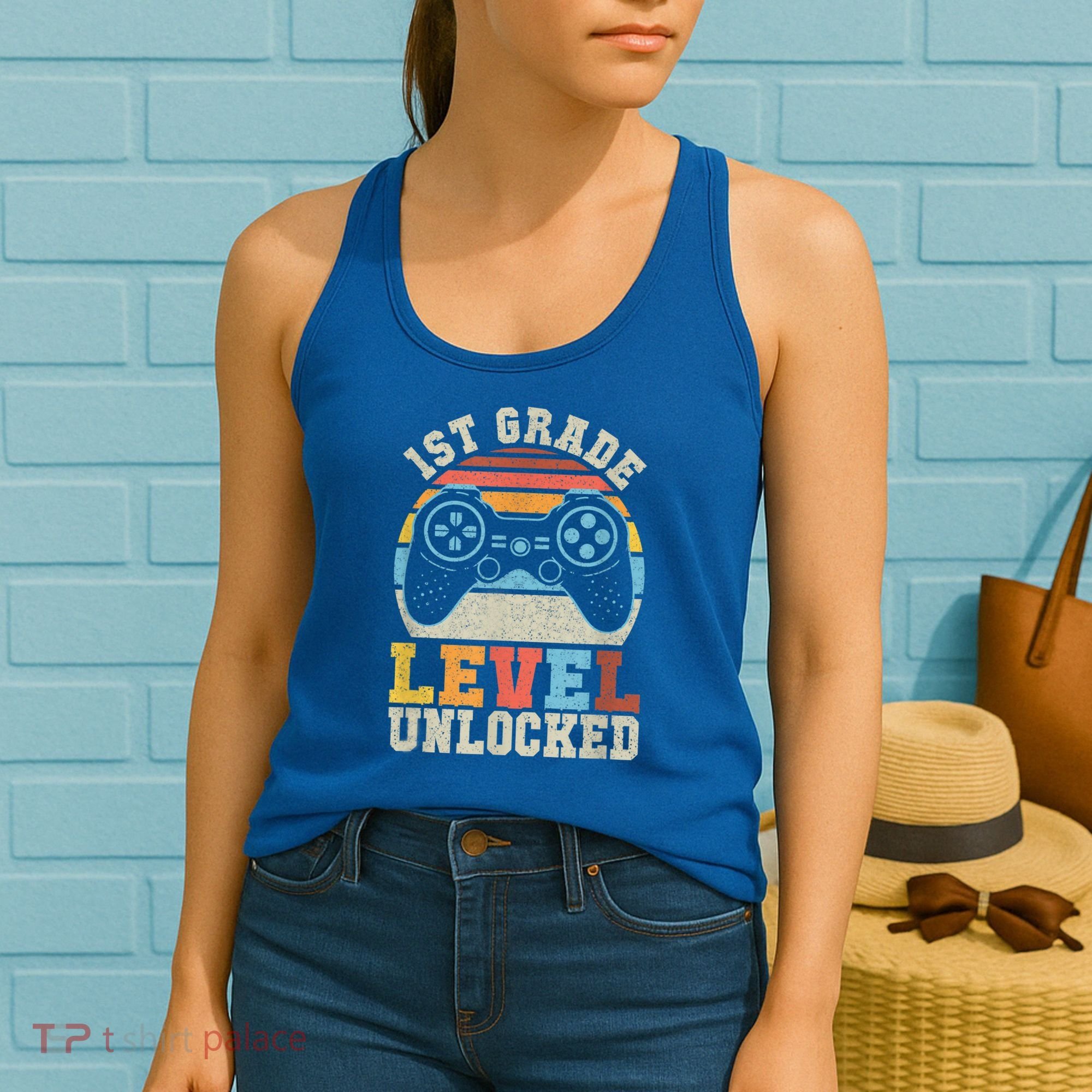 First Grade Level Unlocked Gamer 1st Day Of School Boys Women's Tank Top