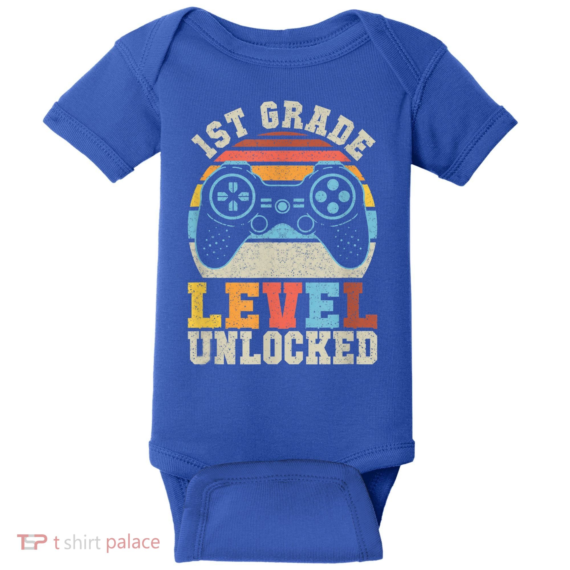 First Grade Level Unlocked Gamer 1st Day Of School Boys Baby Bodysuit
