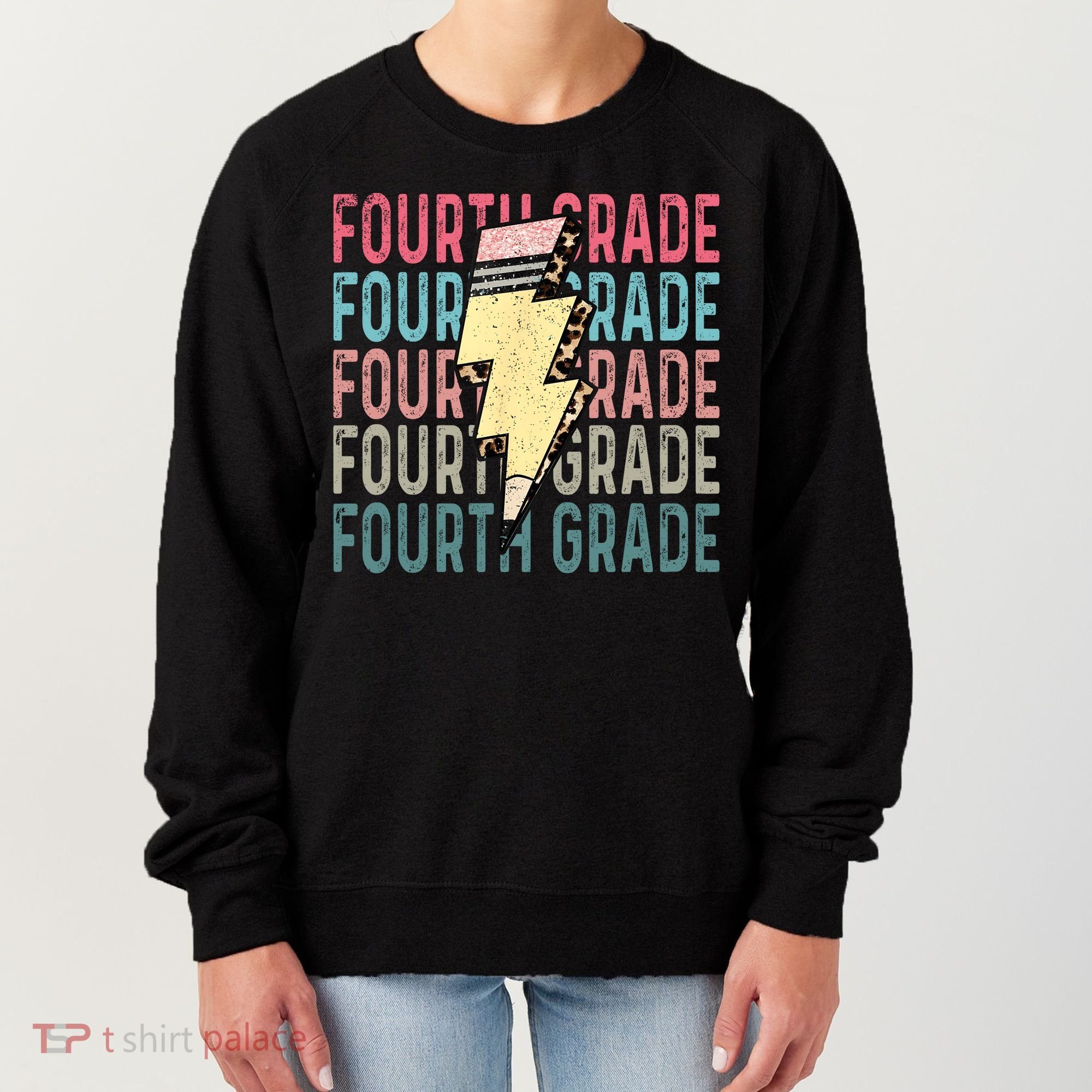Fourth Grade Lightning Bolt Pencil Retro Teacher Women's Sweatshirt