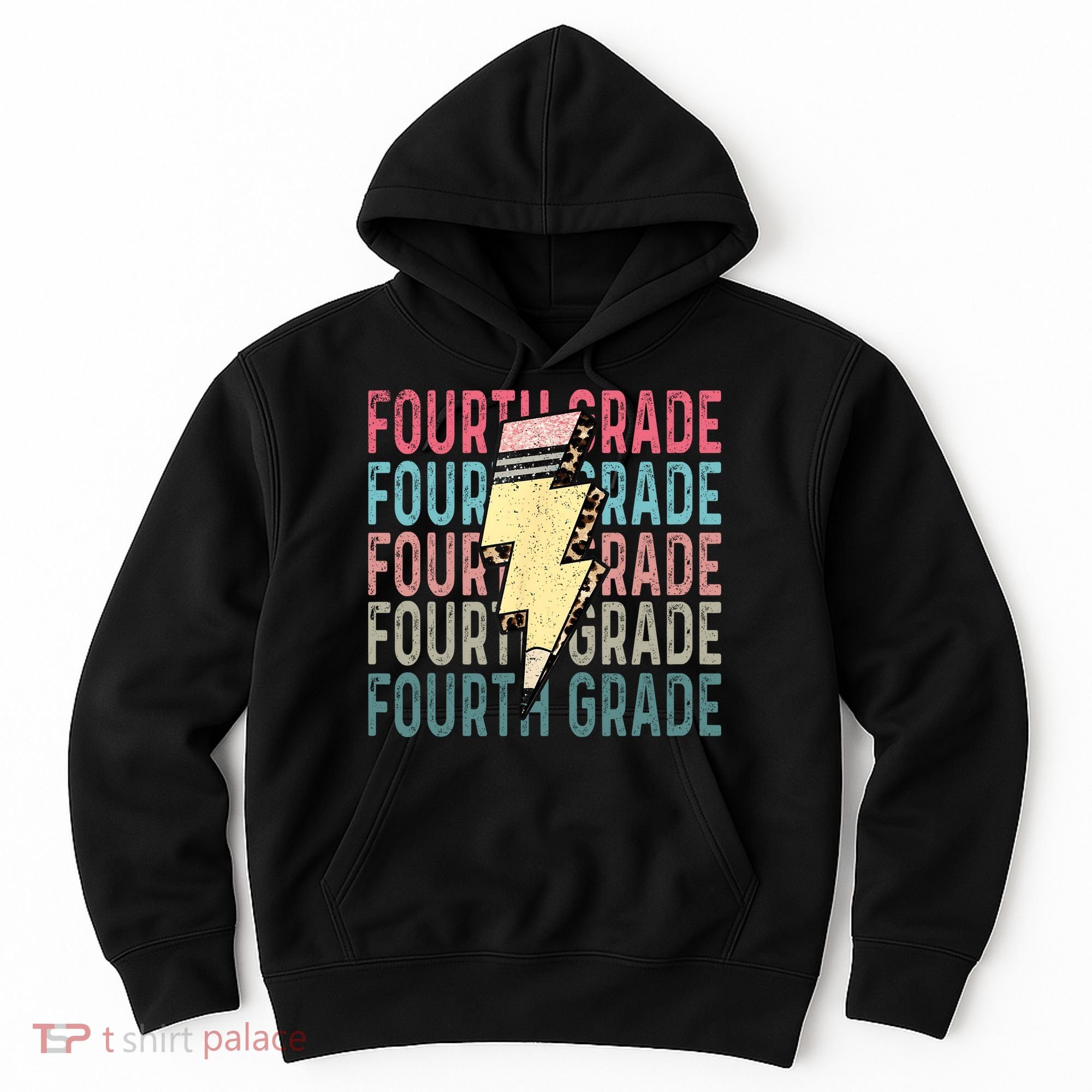 Fourth Grade Lightning Bolt Pencil Retro Teacher Hoodie