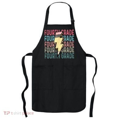 Fourth Grade Lightning Bolt Pencil Retro Teacher Apron