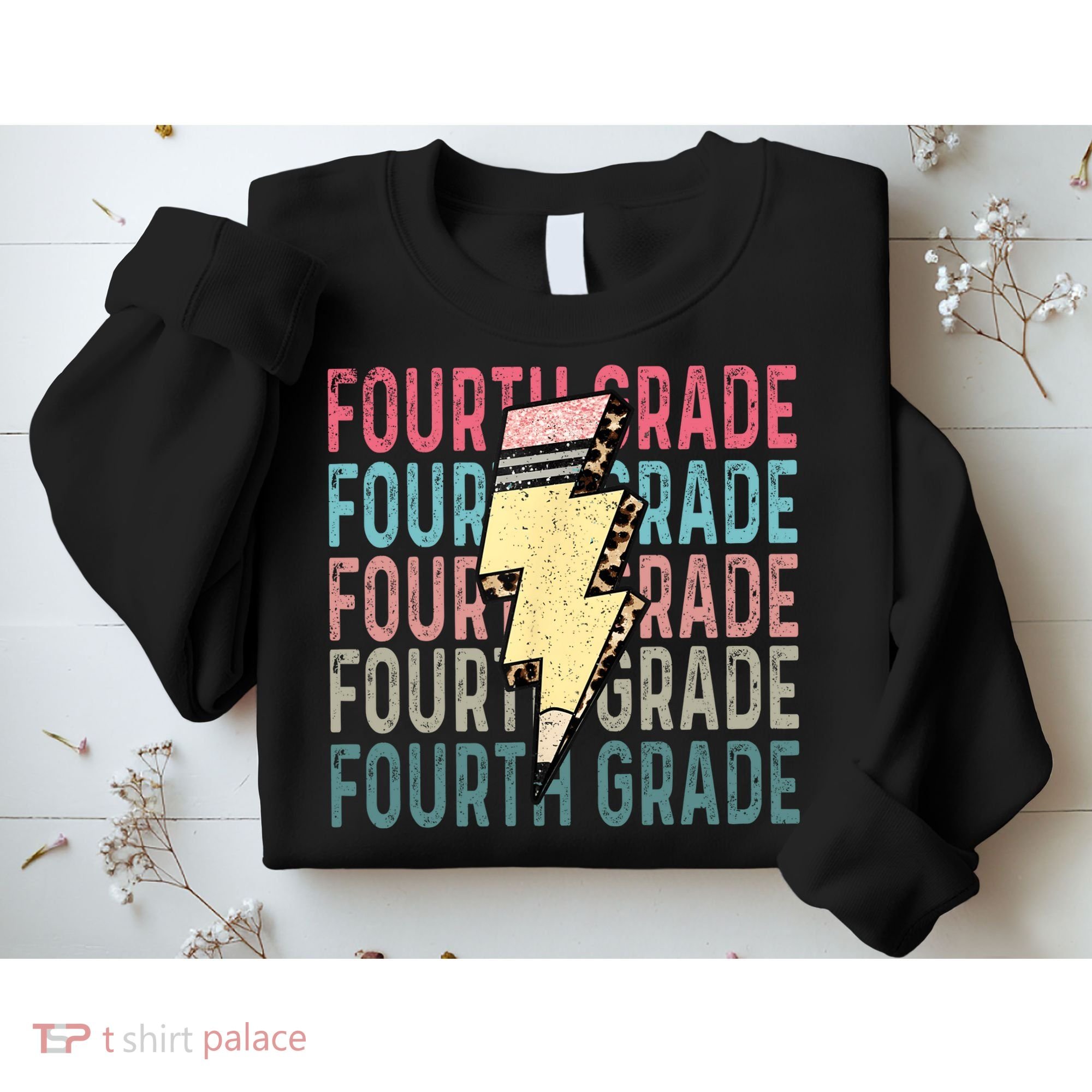 Fourth Grade Lightning Bolt Pencil Retro Teacher Sweatshirt