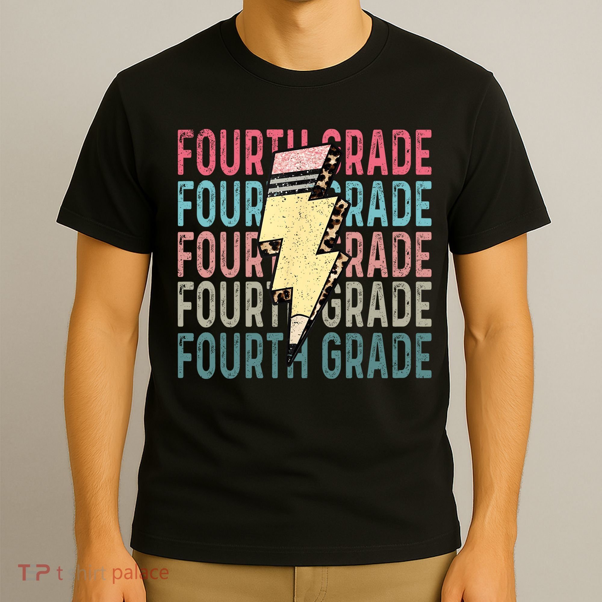 Fourth Grade Lightning Bolt Pencil Retro Teacher T-Shirt