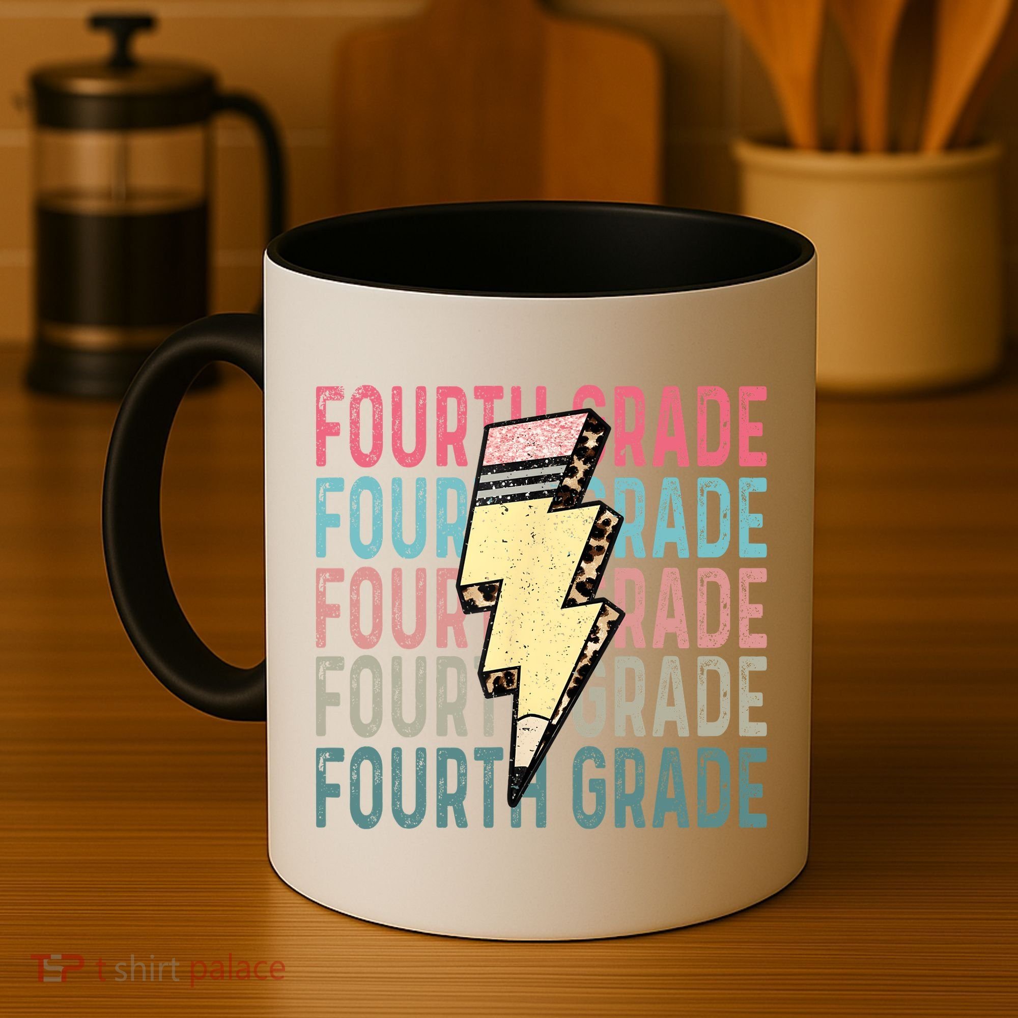 Fourth Grade Lightning Bolt Pencil Retro Teacher Coffee Mug