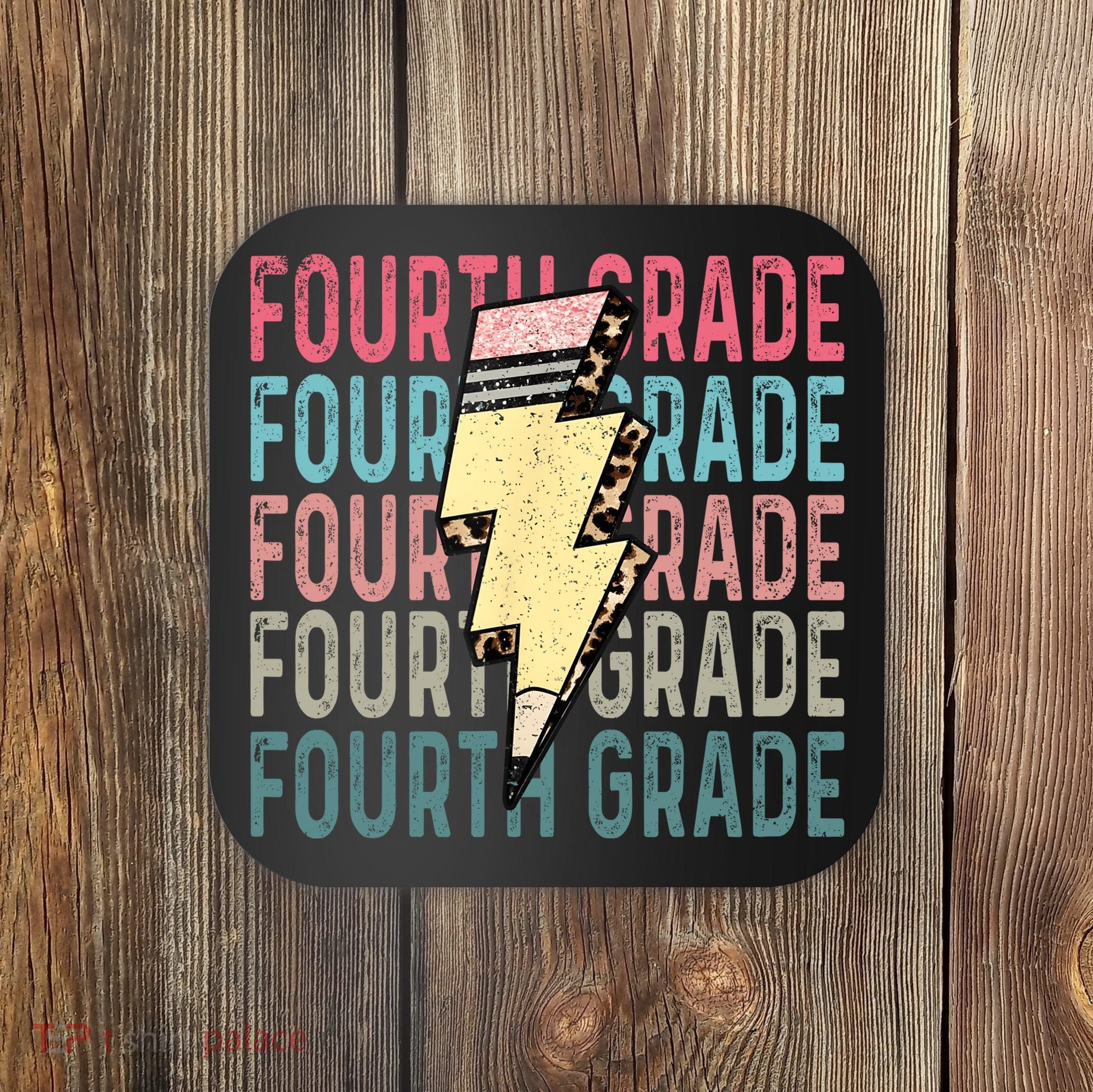 Fourth Grade Lightning Bolt Pencil Retro Teacher Coaster