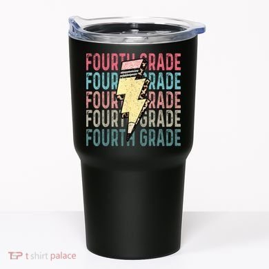 Fourth Grade Lightning Bolt Pencil Retro Teacher Tumbler