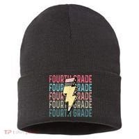 Fourth Grade Lightning Bolt Pencil Retro Teacher Sustainable Knit Beanie thumb 0