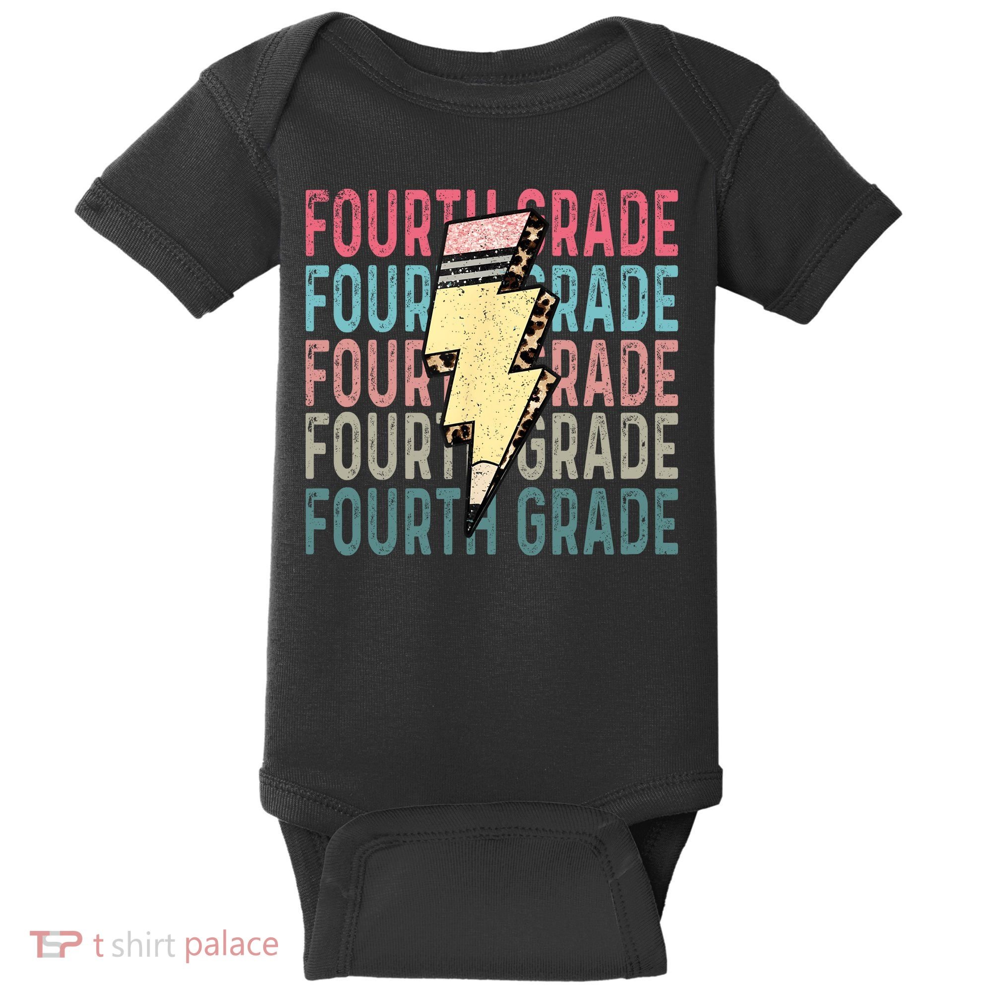 Fourth Grade Lightning Bolt Pencil Retro Teacher Baby Bodysuit