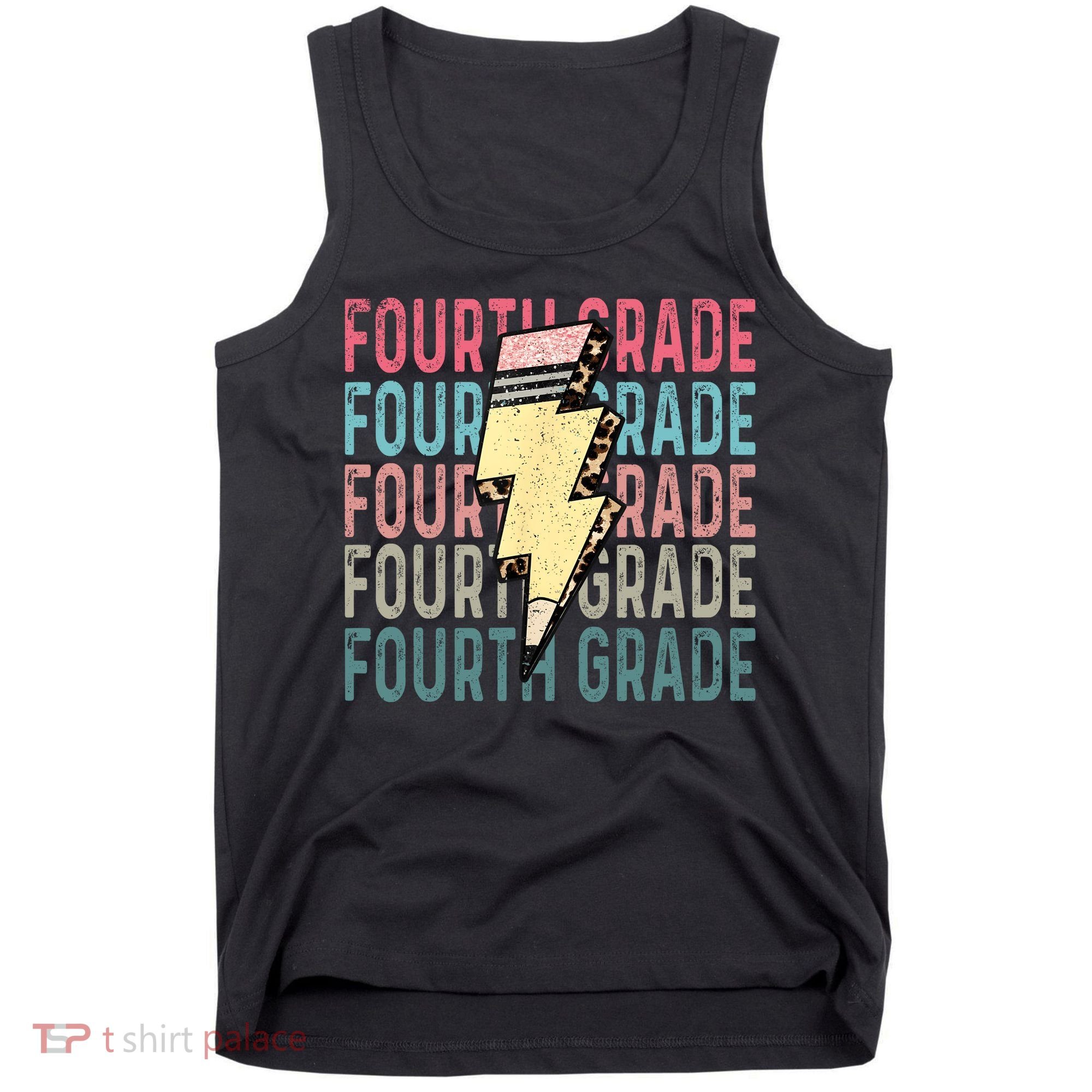 Fourth Grade Lightning Bolt Pencil Retro Teacher Tank Top