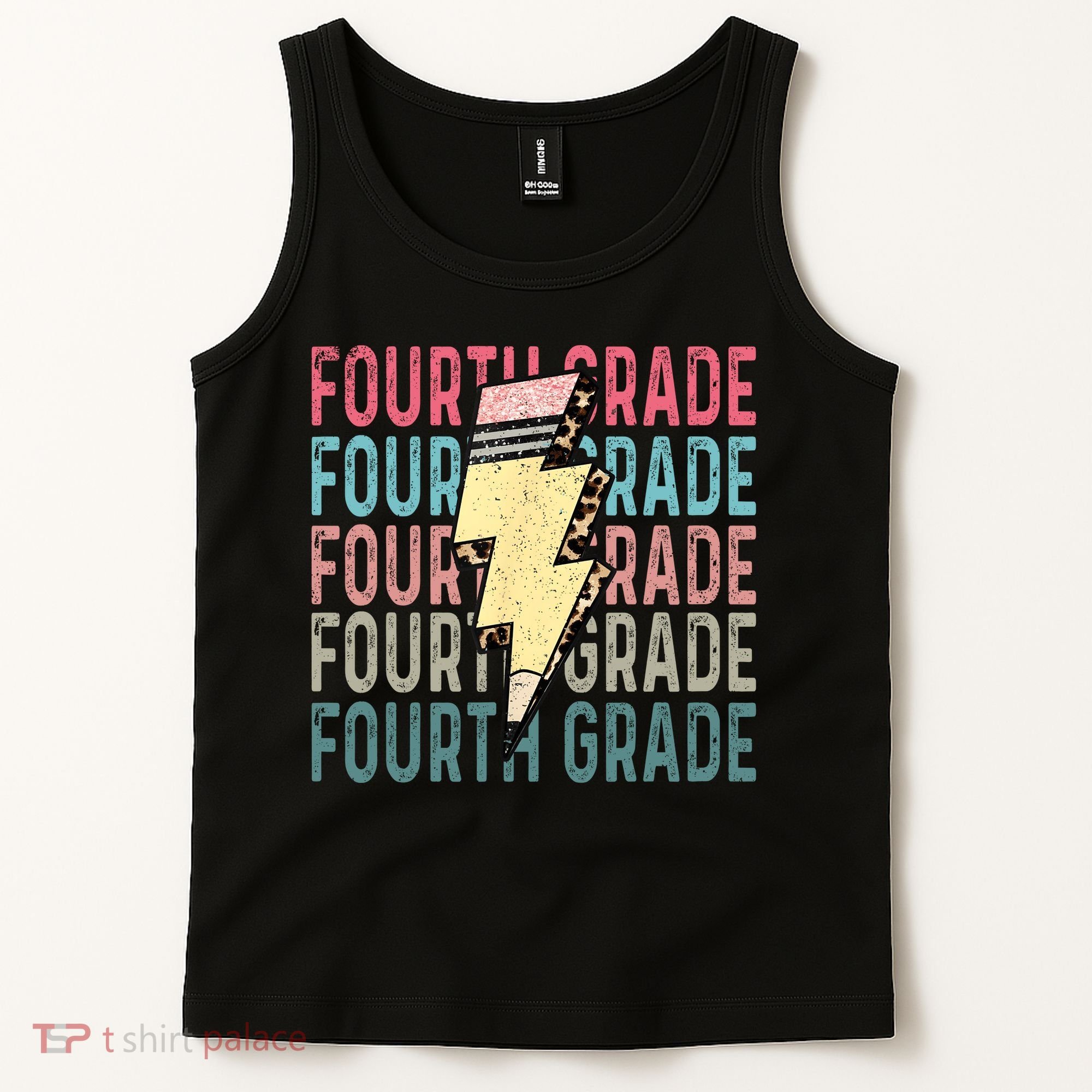 Fourth Grade Lightning Bolt Pencil Retro Teacher Tank Top