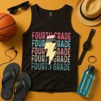 Fourth Grade Lightning Bolt Pencil Retro Teacher Tank Top thumb 4