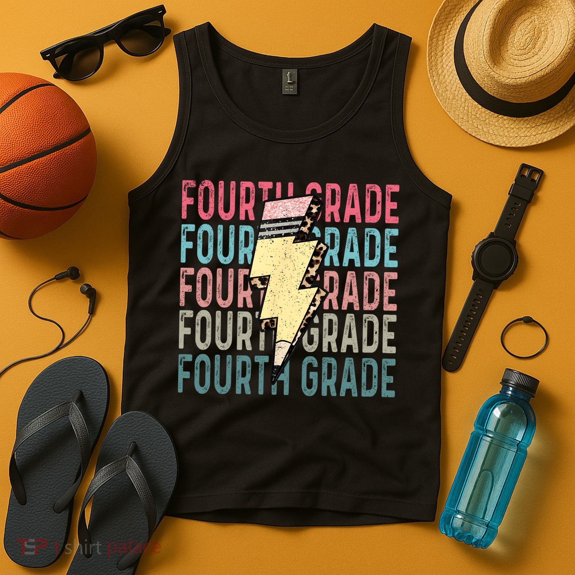 Fourth Grade Lightning Bolt Pencil Retro Teacher Tank Top