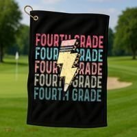 Fourth Grade Lightning Bolt Pencil Retro Teacher Golf Towel thumb 1